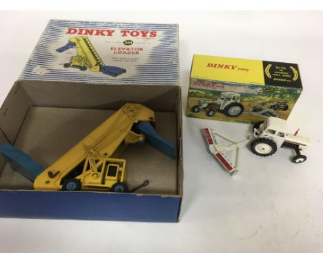 Dinky toys, boxed, #325 David Brown tractor with disc harrow and #564 Elevator loader