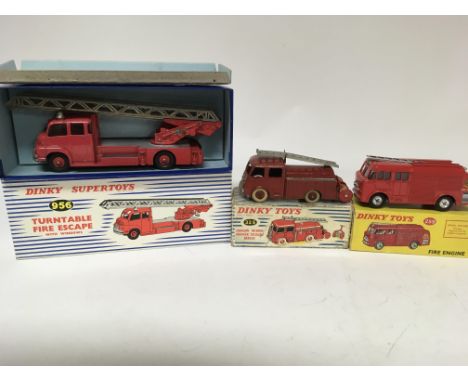 Dinky toys, boxed, #956 Turntable fire escape, #32E Fire engine and #259 Fire engine