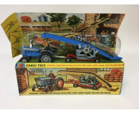 Corgi toys, boxed, Gift set #47, working conveyor on trailer with Ford 5000 super Major tractor and driver