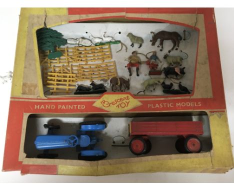 Crescent toys, boxed, Farming set, includes Diecast tractor and trailer with plastic figures, animals etc