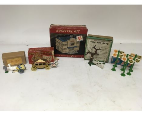 A collection of vintage toys, including, Zoo series , Llama ride set,boxed, Teeny toys, Lord Mayors coach, clockwork, Plastic