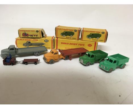 Dinky toys, Dublo, boxed, #66 Bedford flat truck,poor box, #76 Lansing bagnall tractor and trailer, #72 Bedford articulated f