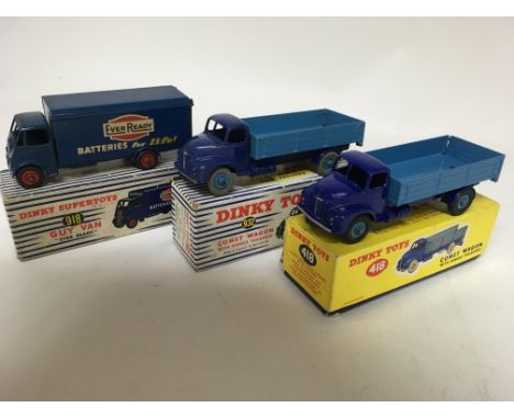 Dinky toys, boxed, #918 Guy van , Ever ready, #932 Comet wagon wth hinged tailboard and #418 Comet wagon with hinged tailboar