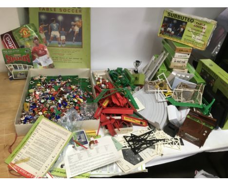 Subbuteo, a large collection of spares for sets including players, goal keepers, goals, scoreboards, balls,fencing , stadium 