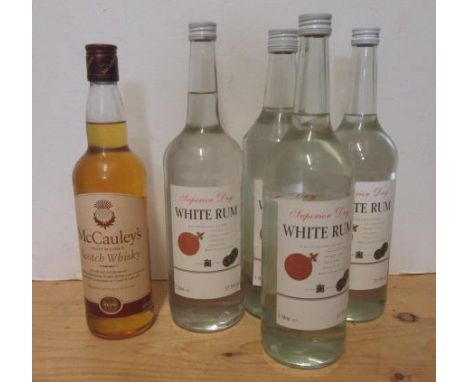 Four litres Tesco Superior Dry White Rum, one bottle McCauley's Scotch Whisky (5) (Est. plus 21% premium inc. VAT)