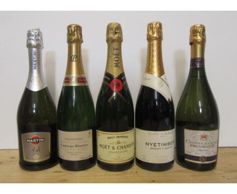 One bottle Moet &amp; Chandon Brut Imperial, one bottle Laurent Perrier and three bottles sparkling wine (5) (Est. plus 21% p