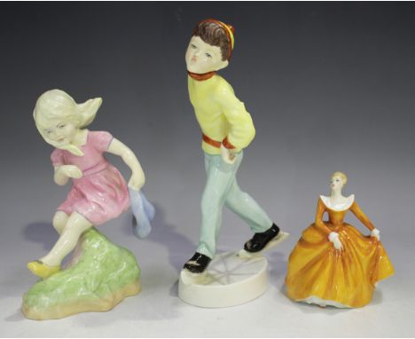 Two Royal Worcester figures, comprising Tuesday's Child is Full of Grace, No. 3534, and March, No. 3454, together with a Roya
