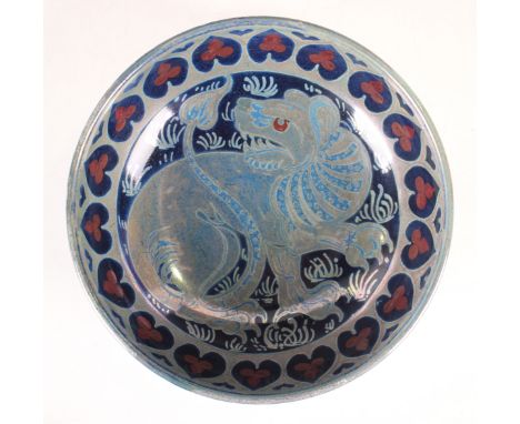 A William De Morgan Sunset and Moonlight Suite triple lustre bowl, by Fred Passenger, late 19th/early 20th century, painted t