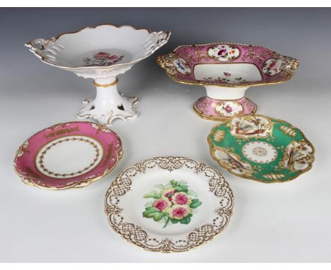 A Ridgway porcelain centrepiece, mid-19th century, the white glazed body decorated to the interior with flowers beneath the p