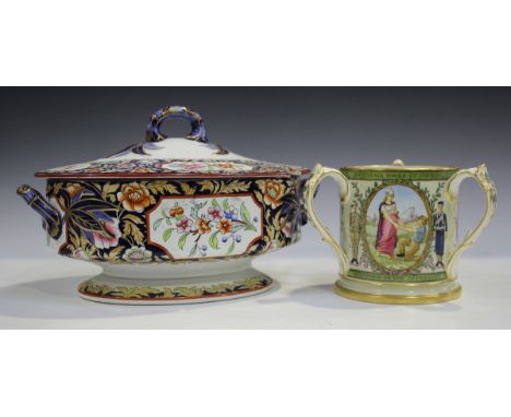 A Copeland Spode Boer War commemorative tyg, circa 1900, decorated with a portrait of Queen Victoria beneath the title 'TRANS