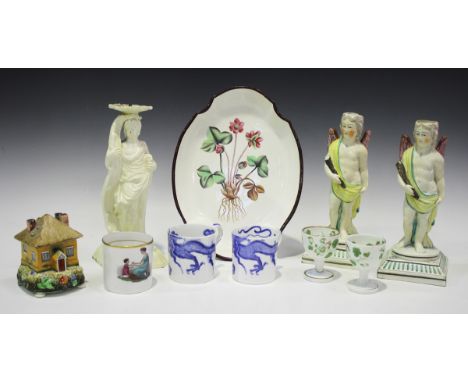 A small mixed group of predominantly English pottery and porcelain, late 18th, 19th and 20th century, including a pair of pea