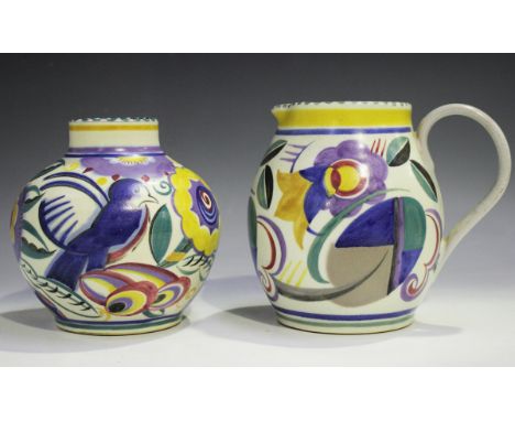 Two pieces of Poole Pottery, designed by Truda Carter, 1930s, the first a vase with bluebird design, pattern 'SZ', height 14c