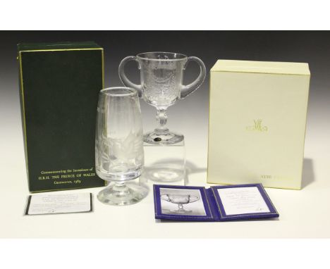 Two Thomas Webb engraved glass limited edition Royal commemoratives, designed by David Hammond, the first a loving cup produc