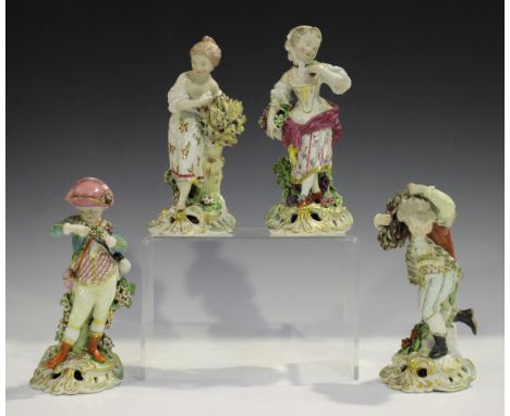 A set of four Derby porcelain French Season figures, late 18th century, modelled after Pierre Stephan as children emblematic 