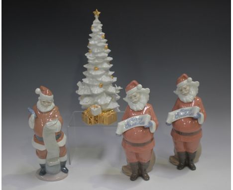 A Lladro porcelain figure Santa's List, No. 6657, a Lladro porcelain model O Christmas Tree (Re-Deco), No. 7089 (repair to st