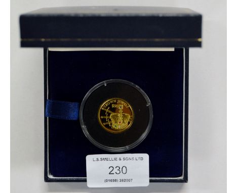 ELIZABETH II SIERRA LEONE COMMEMORATIVE GOLD PROOF COIN - THE CROWN JEWELS - STRUCK IN 24 CARAT GOLD &amp; INSET WITH RUBY, E