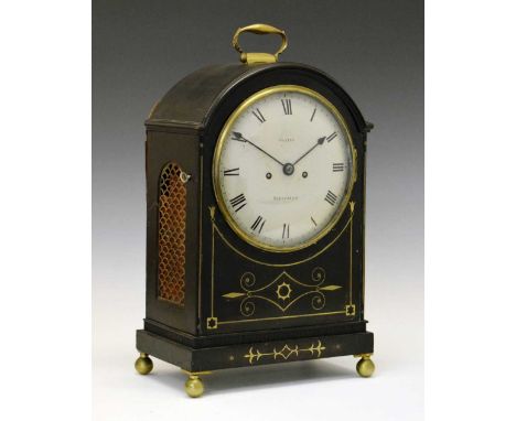 Regency ebonised and cut brass twin fusee bracket clock - Coates, Wakefield, 8-inch white convex Roman dial, wire-driven move