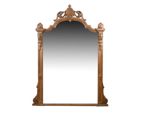 Late 19th Century giltwood console mirror or overmantel, of rectangular form, the shaped arched mirror plate with pierced aca