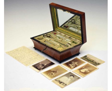 Local interest: George IV sewing box with Elton family provenance, of sarcophagus form in stained satinwood, the hinged cover