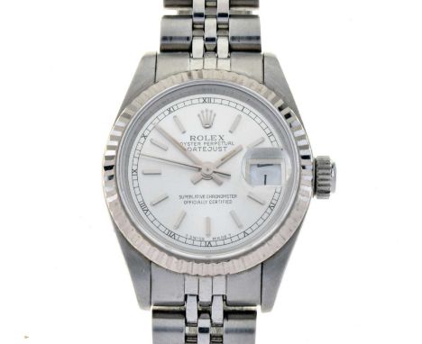 Rolex - Oyster Perpetual Datejust, lady's stainless steel bracelet watch, with guarantee dated 10th June 2005, and numbered '