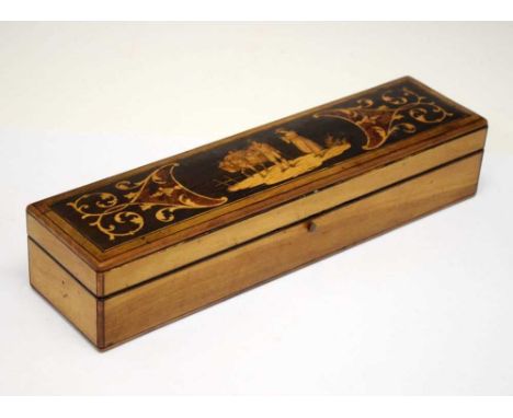 Late 19th Century Sorrento ware box, the lid with marquetry panel of figures with a donkey laden with panniers flanked by inl