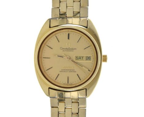 Gentleman’s Omega Constellation Automatic gold-plated wristwatch, gold-coloured dial, baton hour markers and hands, day-date 