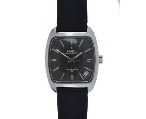 Gentleman’s Zenith Respirator stainless steel wristwatch, the black square dial having silver-coloured baton hour markers and