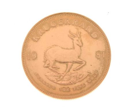 South African 1oz fine gold Krugerrand coin, 1981Condition report: Some light surface marks and scratches.