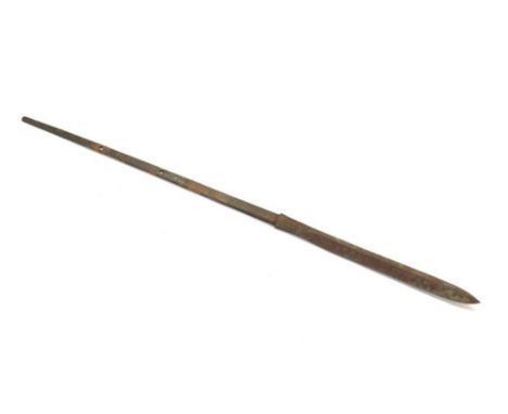 Edo period (1603-1868) Japanese straight blade spearhead 'Yari'. Blade is triangulated and double-edged with a deep fuller on