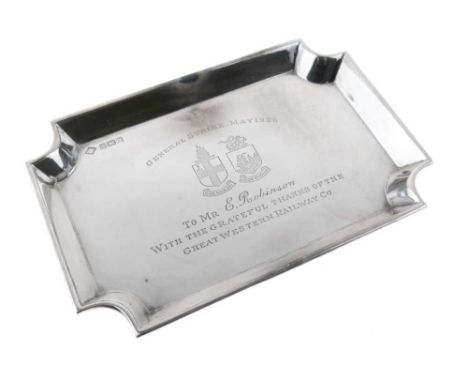 G.W.R. Railway Interest - George V silver presentation pin tray bearing the inscription 'General Strike, May 1926, To Mr E.Ro