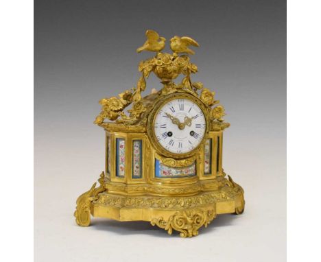 Mid 19th century French porcelain-mounted mantel clock, Le Roy &amp; Fils, Paris, the white-enamelled convex dial with blue R