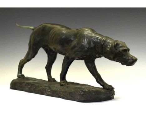 After Thomas-Francois Cartier (1879-1943) - Large bronze model of a pointer dog, modelled in stalking pose, tail detached but