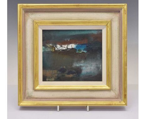 Leslie Godwin (b.1929) - Oil study - 'Red Wharf Bay, Anglesey', signed in pencil lower left, 14.5cm x 17cm, framed Condition 