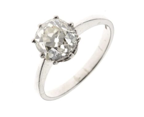 Diamond single stone ring, in a platinum mount, the old brilliant cut calculated as weighing approx 2.2 carats, size R½, 4.9g