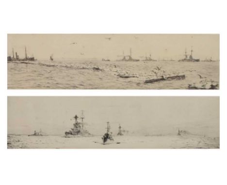 William Lionel Wyllie (1851-1931) - Two drypoint etchings - 'The German Fleet Caged at Scapa Flow', and 'The Fifth Battle Squ