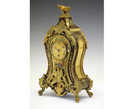 Mid 19th Century French boulle mantel clock, anonymous, with gilt Roman chapter ring , unmarked single-train timepiece moveme