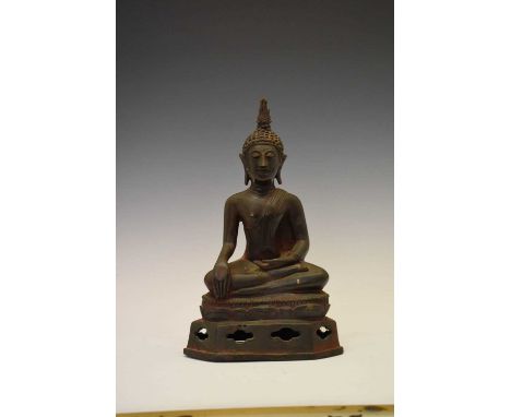 South East Asian bronze figure of Buddha, Thailand or Burma, in Sukhotai style, probably 18th or early 19th Century, seated i