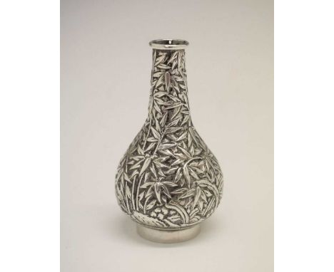 Early 20th Century Asian white metal baluster vase with all-over embossed bamboo decoration, unmarked, 8cm high, 42 grams app