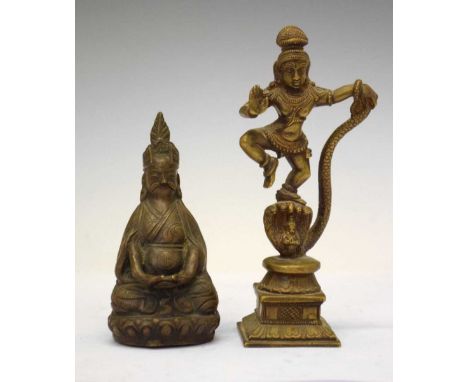 Indian bronze figure of Shiva Nataraja, 19th Centuyrm dancing on the head of a cobra, 17.5cm high, and a small Tibetan bronze