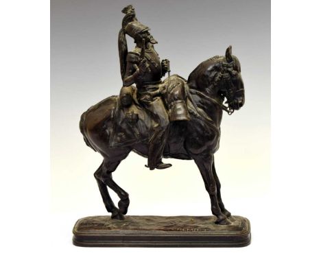 After Emmanuel Fremiet (1824-1910) - Bronze 'Chef Gaulois', a mounted Gallic chieftain, indistinct foundry stamp to base, 36c