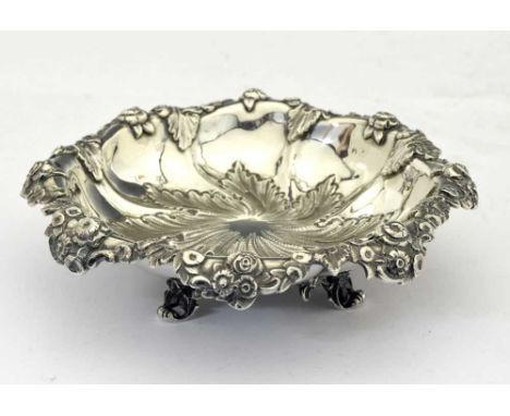 Asprey (Retailers) - Late Victorian cast silver bon bon dish of shaped circular design with floral decoration and standing on