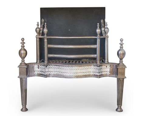 A GEORGE III POLISHED STEEL FIRE GRATE POSSIBLY DUBLIN, CIRCA 1760 80cm high, 82cm wide, 38cm deep Provenance: Christie's, Th