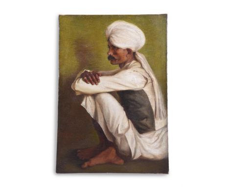 R. E. LLOYD (LATE 19TH CENTURY)PORTRAIT OF A SIKH MAN SEATED, CROSS-LEGGEDOil on canvas Signed (lower left)84 x 58.5cm (33 x 