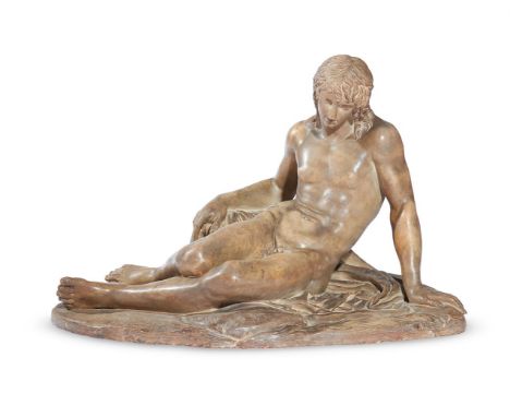 WORKSHOP OF LORENZO BARTOLINI (ITALIAN, 1777-1850), A TERRACOTTA FIGURE OF NARCISSUS FLORENCE, CIRCA 1830 Depicted reclined, 