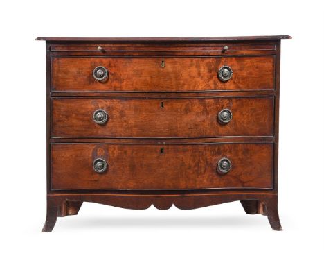 A GEORGE III MAHOGANY SERPENTINE COMMODE CIRCA 1780 Brushing slide over three long drawers   83cm high, 108cm wide, 54cm deep