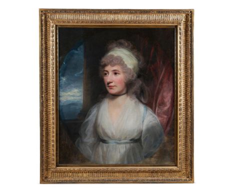 ATTRIBUTED TO SIR WILLIAM BEECHEY (BRITISH 1753-1839)PORTRAIT OF A LADY, WEARING A WHITE DRESS, IN A FEIGNED OVALOil on canva