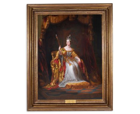 SIR GEORGE HAYTER (BRITISH 1792-1871) AND STUDIOPORTRAIT OF H. M. QUEEN VICTORIA, FULL LENGTH, IN CORONATION ROBESOil on canv