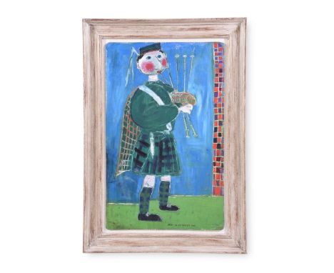 λ DORA HOLZHANDLER (BRITISH 1928-2015)THE PIPER Oil on canvas laid to boardSigned and dated 1962 (lower right) with sketch (v