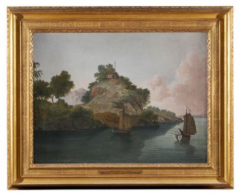 THOMAS DANIELL (BRITISH 1749-1840)CHU CHUNG ISLAND AND FORT, TA (PEARL) RIVER, CHINACIRCA 1798Oil on canvasInscribed 'View on