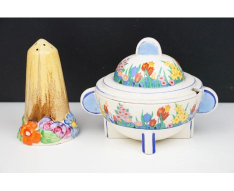 Clarice Cliff for Wilkinson Pottery Bizarre 'My Garden' sugar shaker (approx 14cm high), together with a Wilkinson Pottery 'C